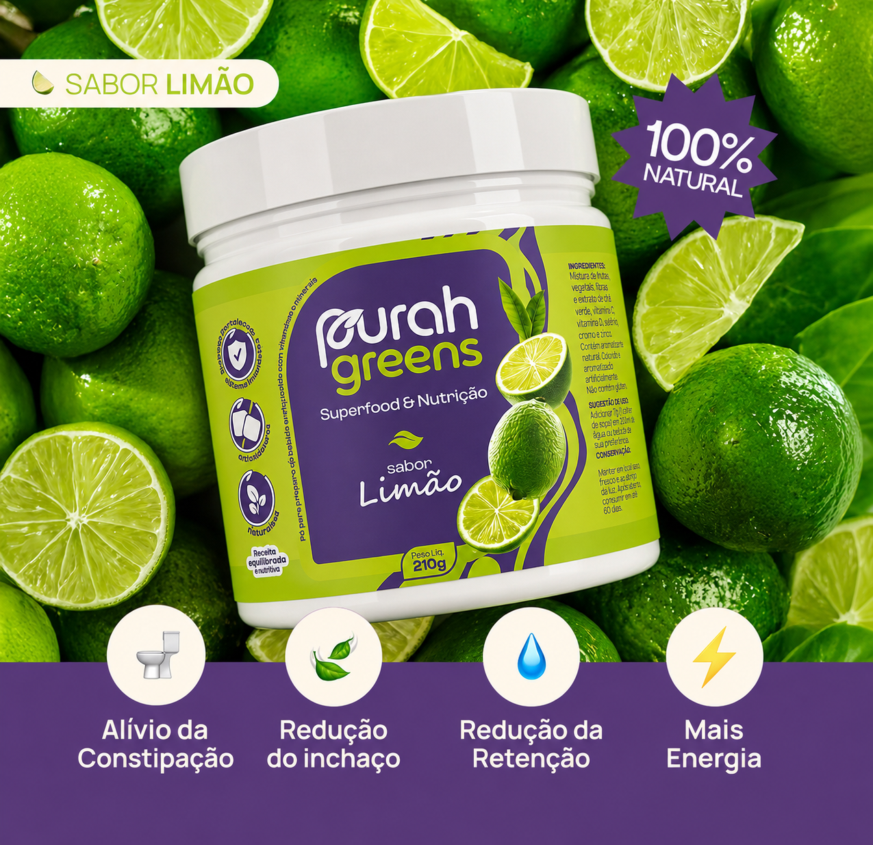 Pote Purah Greens Limão